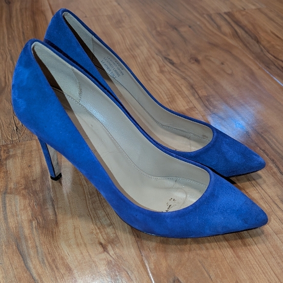 J. Crew Blue Genuine Suede Leather Pointed Toe Heels Women's 6.5 Pumps Office - Picture 1 of 8